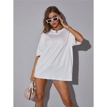 Unisex Kadın/erkek Düz Renkli Özel Baskılı Oversize Pamuk Penye Bisiklet Yaka T-shirt Beyaz