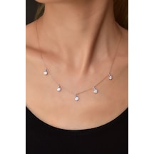 Papatya Silver 925 Ayar Gümüş Rose Kaplama Mineli Gözlü Yuvarlak Zirkon Taşlı Sallantılı Kolye
