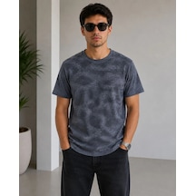 Ertaştrendstore Erkek Batik Desenli Tişört Bisiklet Yaka Kısa Kol Regular Fit T-shirt - Füme Çok Renk