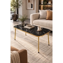 Sulorahome Gold Ayaklı Mermer Desenli Siyah Orta Sehpa 90x50 Cm Altın - Siyah