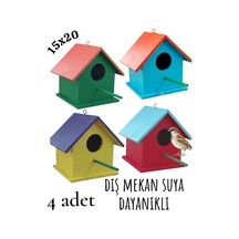 Ncy Ahşap Kuş Evi Kuş Yuvası Dış Mekan Suya Dayanıklı 4 Adet 15 x 15 x 20 CM