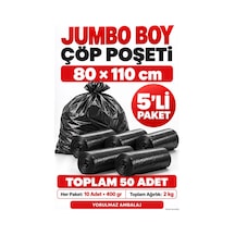 80x110 Cm Jumbo Boy Çöp Poşeti 5 Li Paket Toplam 50 Adet, 2000 Gr