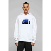 Subaru Stı Baskılı Beyaz Erkek Örme Kapşonlu Sweatshirt