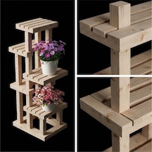 : 4 Katlı Ahşap Çiçeklik Standı - 100x50x25 Cm Dekoratif Saksı Rafı Bej