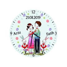 Aşık Romantik Çift Isimli Cam Duvar Saati - Sevgiliye Hediye