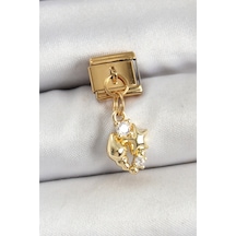 316l Çelik Sallantılı Zirkon Taşlı Deniz Kabuğu Ve Yıldız Model Gold Renk Nomination Charm Gümüş