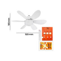 2in1 Tavan Vantilatör - Avize Lamba Kumandalı 52cm Sinek Kovucu 6-beyaz Plastik Kanat 3-kademe Hız Beyaz-sarı-doğal