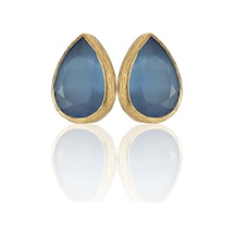 Kadir Jewellery 22 Ayar Altın Kaplama Kadın Minimal Küpe -el İşçiliği Ve Hipoalerjenik Küpe Buz Mavisi 03357131