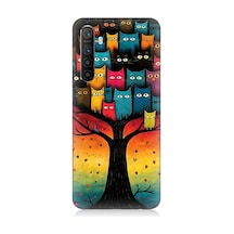 Realme Xt Uyumlu Ağaçtaki Kediler Ve Baykuş Desenli Silikon Kılıf