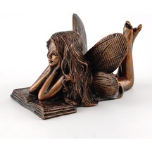 Top Collection 4386 Minyatür Bahçe Ve Teraryum Peri Okuma Heykeli, Küçük, Bronz