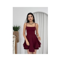 Mayrem Kadın Prenses Model Askılı Elbise Bordo