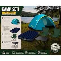 Trendinyeri Yeşil Sandalyeli Kamp Seti 4 Kişilik Çadır, Intex Yatak Ve Masa Karışık/çok Renkli