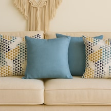 4'lü Modern Dekoratif Kırlent Kılıfı Seti Geometrik Desen & Düz Mavi 4 Al 3 Öde 40 x 40