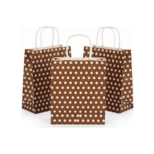 1.kalite 18x8x24 Cm 3 Adet Kahverengi Renk Beyaz Benekli Kraft Kağıt Çantahediye Poşetihediye Paketi