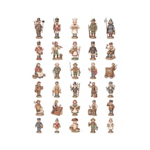 30 Adet Nostaljik Ahşap Figür Sticker Seti - Ajanda, Laptop, Defter Çok Renkli