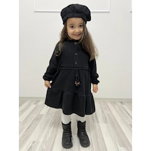 Kaşe Kumaş Şapkalı Kız Çocuk Elbise Mnk0559 001
