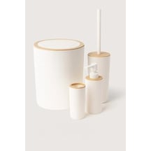 Arvale Quardi Banyo Seti Modern Çizgili - 7 L Kova 4 Parça Banyo Çöp Kovası Ve Aksesuar Seti Beyaz 6998