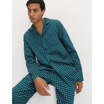 Marks & Spencer Pamuklu Desenli Pijama Takımı T07004775 Mavi