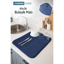 Aksu Livarno Mikrofiber Bulaşık Altlığı Kurutma Matı Katlanabilir Çift Yüzey Germany 44x36 Cm. Lacivert Açık Gri
