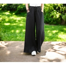 Yazlık Beli Lastikli Şık Keten Pantolon siyah