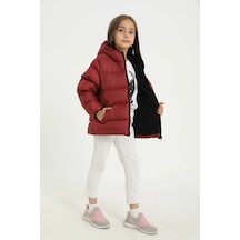 Spor Kız Çocuk Polarlı Kürklü Kapüşonlu Su Geçirmez Rüzgara Dayanıklı Şişme Mont-107 Bordo