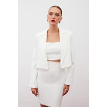 Sateen Aksesuarlı Kısa Ceket - Ekru-134922 Ekru