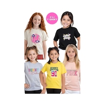 Panios Kids 5'li Bunny-91-pink-m-good Baskılı Kız Çocuk Tişört Çok Renkli