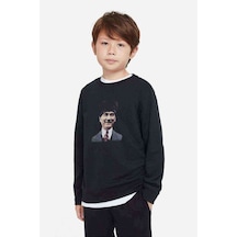 Tshirthane Atatürk Mustafa Kemal Paşa Baskılı Unisex Çocuk Siyah Sweatshirt Siyah