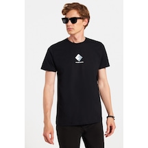 Tudors Erkek Slim Fit Dar Kesim %100 Pamuk Yumuşak Dokulu Baskılı Siyah Bisiklet Yaka Tişört-33166 Siyah