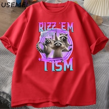 Flood Of Style Rizz Em Tism Rakun T-shirt Çöp Panda Komik Grafik T Shirt Erkekler Komik Pamuk Kısa Kollu Har Kırmızı