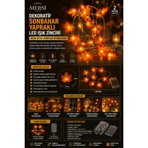 Dekoratif Sonbahar Yapraklı Led Işık Zinciri 2 Metre Pilli Sıcak Beyaz Ambiyans Aydınlatma