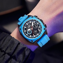 Novahub Onola-modaya Uygun Kare Yeni Erkek Çok Fonksiyonlu Quartz Su Geçirmez Kordon Saat Işıklı Takvimli Saat Kırmızı Kırmızı