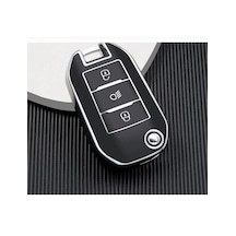 Peugeot 3008 208 308 508 Rifter Uyumlu Anahtar Kılıfı Siyah - Krom