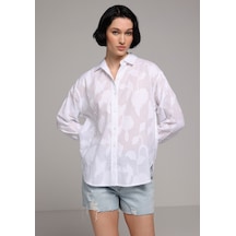 Colin's Colins Boyfriend Fit Shirt Neck Jakarlı Kadın Beyaz Uzun Kol Gömlek Cl1081849 Q1.v1 Wht