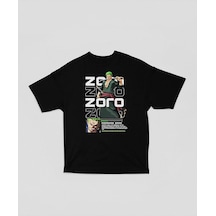 Tasarım Roronoa Zoro Baskılı Unisex Oversize Anime Karakter Tişör SIYAH