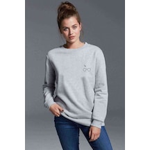 H P Gözlük Şimşek Baskılı Gri Kadın Sweatshirt