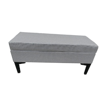 Evimeaksesuar Modern Ağaç Iskeletli 40X100 Cm Puf(Bench) Keten Kaz Tüyü Desenli