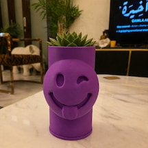 Bezos 3d Baskı Emoji Planter - Göz Kırpan Yüzlü Sukulent Saksısı-mor Ventra Standart
