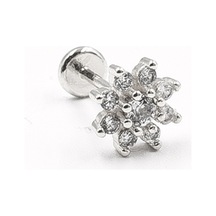 Gümüş Çiçekli Zirkon Taşlı Tragus Helix Piercing Kararma Yapmaz, Anti Alerjik Çok Renkli