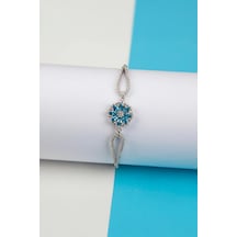 925 Ayar Gümüş Aqua Taşlı Lotus Bayan Bileklik