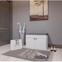 Merlin Mobilya Side 2 Katlı Puf Oturaklı Ayakkabılık Antrasit - Beyaz