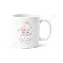 Baby Shower Hediyesi İsimli Özel Baskılı Porselen Kupa Bardak Bebek Kutlama Beyaz / Çok Renkli