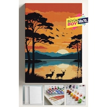 Sayılarla Boyama Seti Numaralı Tuval Fırça Boya Dahil Kasnaklı Set 50x70 Cm - Afrika Geyik