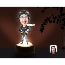 Kişiye Özel Kadın Pilot Karikatürlü Dekoratif 3D Biblo Led Işıklı