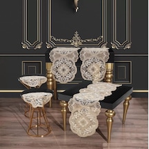 Alya Model Gold 5 Parça Salon Takımı Dantelli Masa Örtüsü Runner Seti Çok Renkli