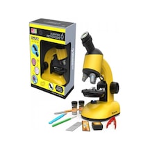 Eğitici Mikroskop Seti, Işıklı Monoküler Biyolojik Mikroskop, 100x 400x 1200x Büyütme, 11 Parça, Sarı