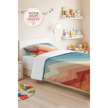 Geometrik Mavi Pastel Genç Odası Tek Kişilik Pike Takımı - Zigzag Turuncu 160x220 Cm Yatak Örtüsü Kabuğu Gölge Tonu