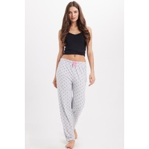 Tudors Kadın Regular Fit Klasik Kesim Viskon Beli Lastikli Fiyonk Detaylı Baskılı Gri Pijama Altı-51006