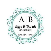 Dişli Kenarlı Kare Mühür Kına Nişan Düğün 3x3 Cm Özel Etiket / 50 Adet Sticker Beyaz