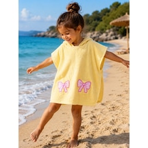Kadife Baskılı %100 Pamuk Çocuk Ve Bebek Pançosu Plaj Elbisesi Bebek Çocuk Bornozu 2-7 Yaş Uyumlu Onesize Kurdele